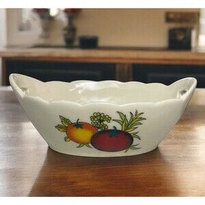 Genuine Porcelain Dish Scalloped Oval Fruits Vegetables Candy Bowl 5 3/4” Long